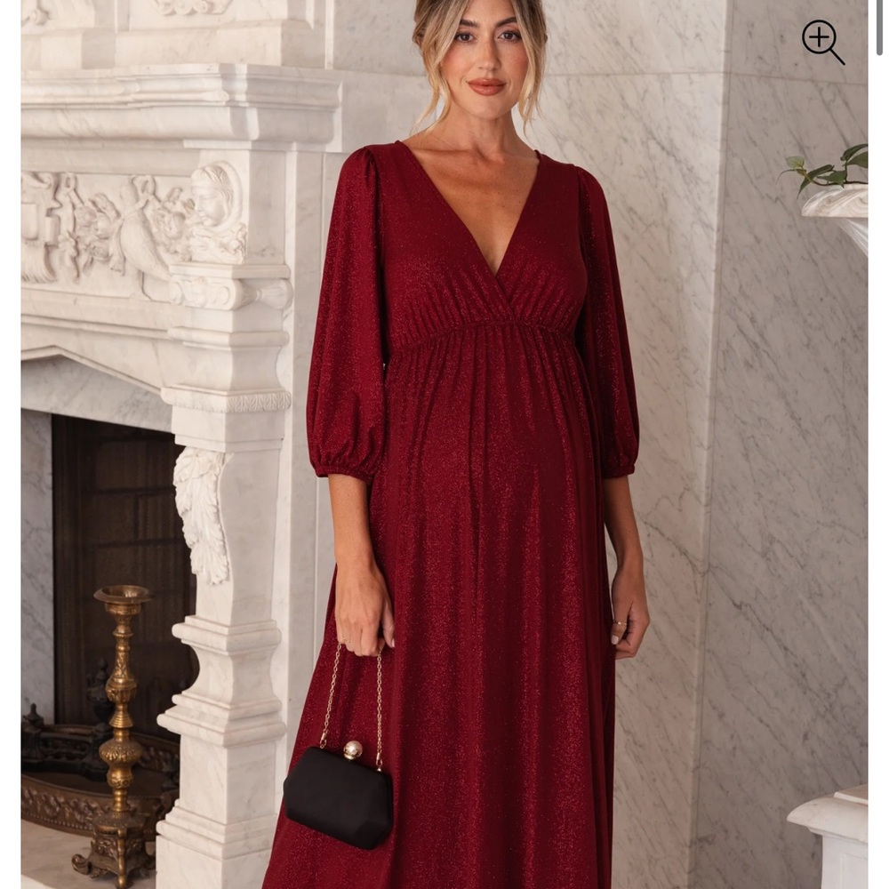 Burgundy Glitter Maternity Dress